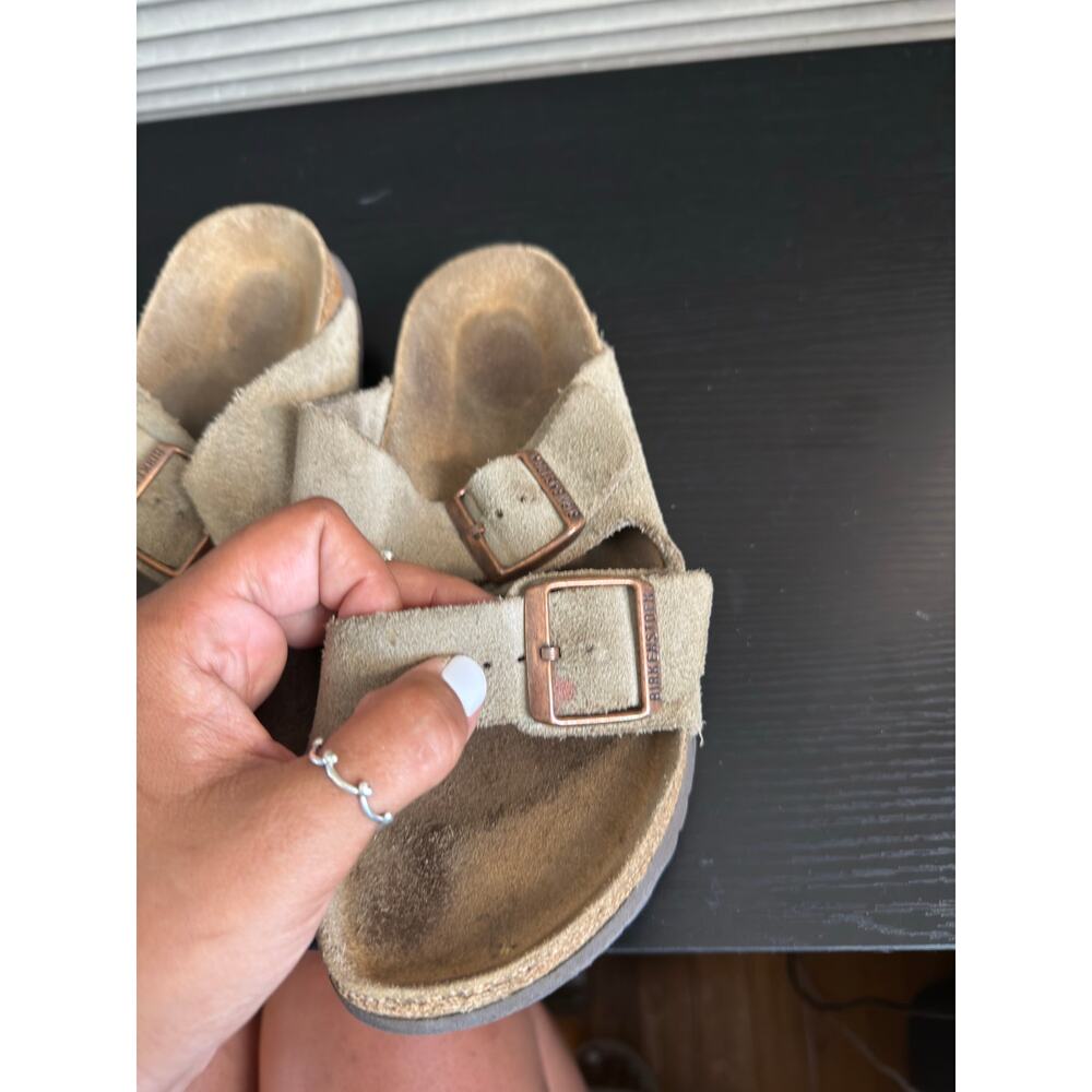 Birkenstock Arizona Suede Sandals Taupe EU 37 Women’s Double Strap Comfort 6-6.5 - Picture 5 of 9